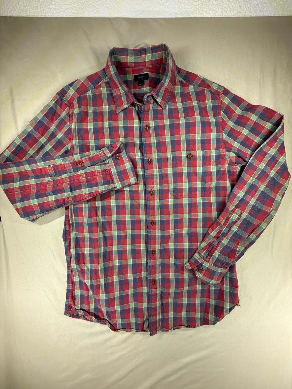 J.Crew Plaid Button-Down Shirt Size S Red Green Blue Long Sleeve